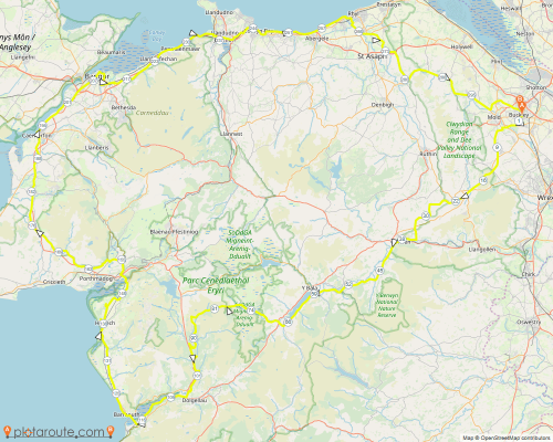 A map of north Wales, showing the route of my cycle tour.